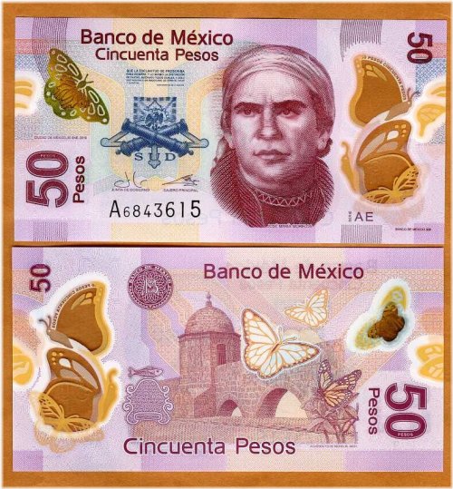 Mexican Polymer 50 Pesos Banknote - Serie AE UNC