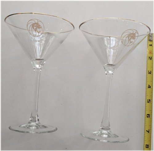 Vintage MGM Grand Martini Glasses with Gold Trim - Limited Edition Lion Design (1999)