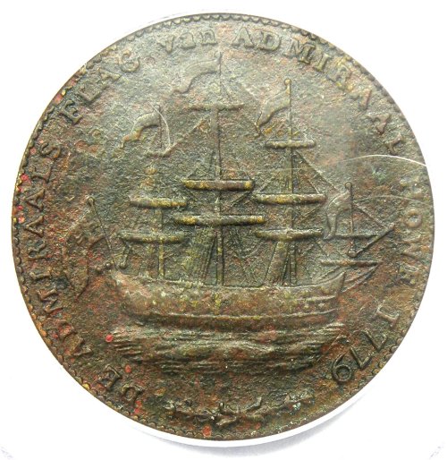 Colonial Era Rhode Island Ship Token with Wreath - PCGS Certified
