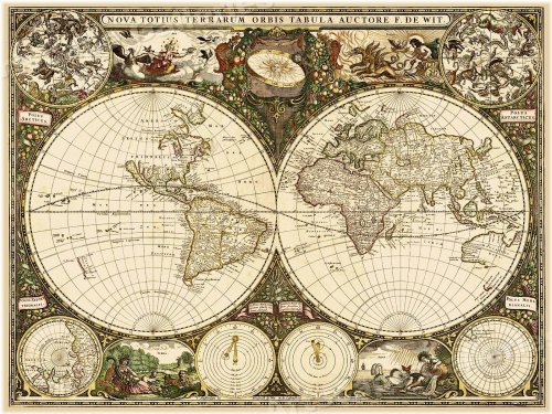 Antique Cartographic Art Print - 1600s Nova Terrarum Orbis Wall Map (24x32)