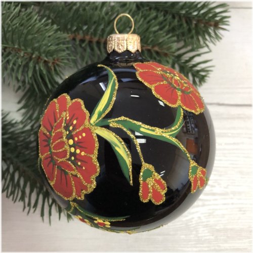 Ukrainian Red Poppy Glass Bauble