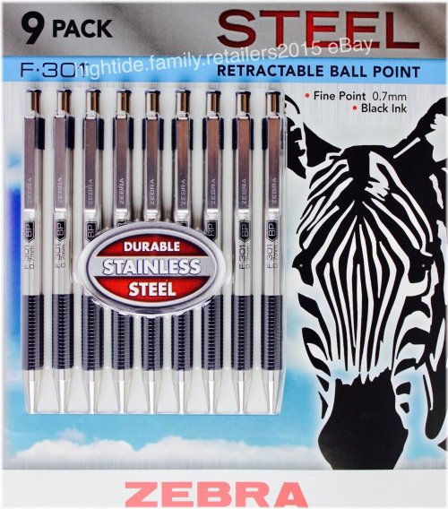 Steel Fine Point Retractable Pens - 9 Pack