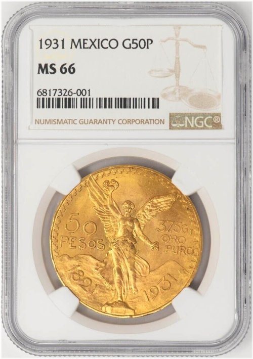 1931 Mexico Gold 50 Pesos KM-481 MS66 NGC