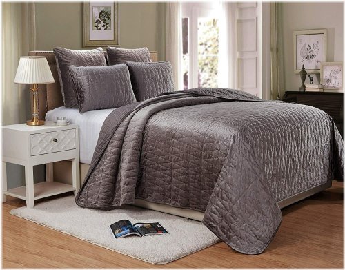 Gray Velvet Bedspread Set