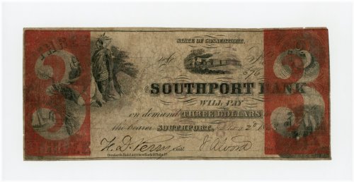 Southport Bank $3 1863 Note from Connecticut