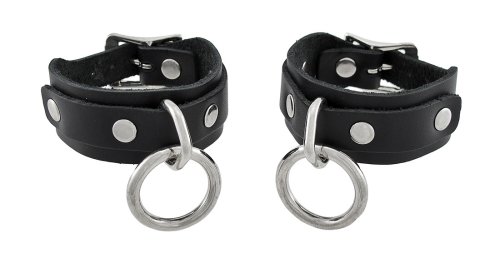 Black Leather O-Ring Bracelets Set