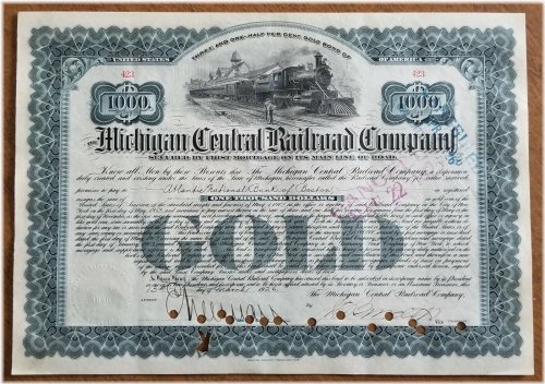 Michigan Central Railroad Bond Stock Certificates Collection