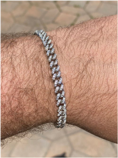 Silver Miami Cuban Bracelet with Simulated Diamonds