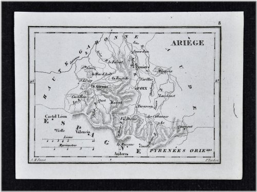 Antique French Map - Ariege Foix St. Girons Panniers Saverdun Massat 1833