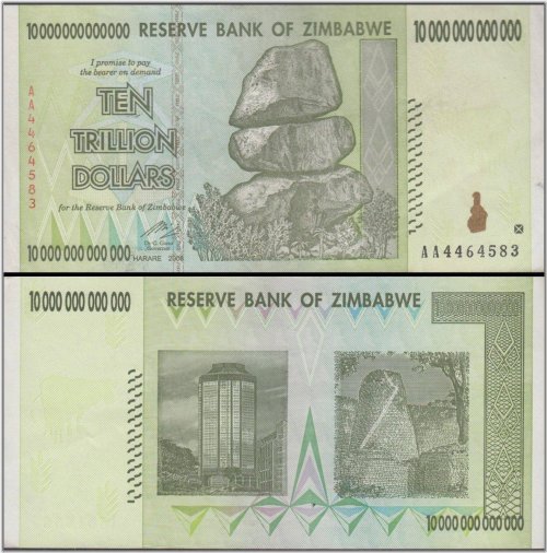 Zimbabwe 10 Trillion Dollars - 2008 AA P-88 (Used)