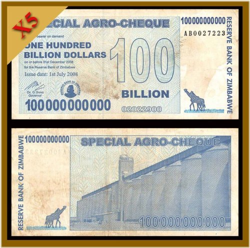 Zimbabwe Agricultural Currency Set - 100 Billion Dollars, 2008 (Used)