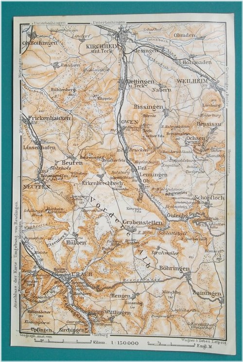 Germany 1910 Baedeker Map Set: Urach, Neiffen, Kirchheim, Neuffen & Surrounding Areas