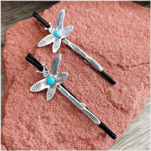 Turquoise Dragonfly Hair Pin Set