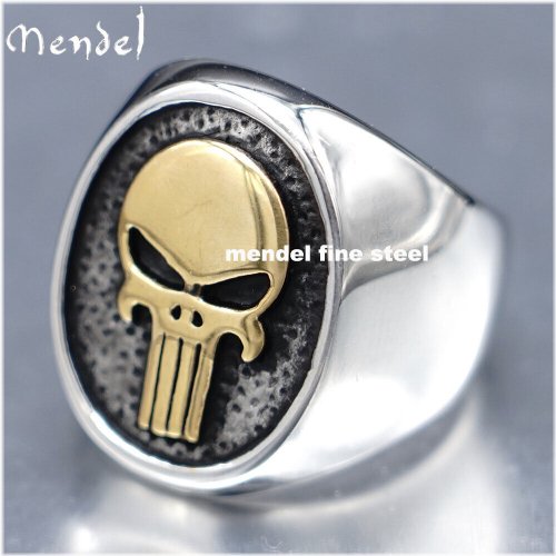 Skull Biker Ring in Gold-Tone Stainless Steel for Men (Size 7-15)