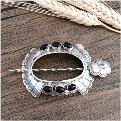 Southwest Onyx Silver Hair Stick