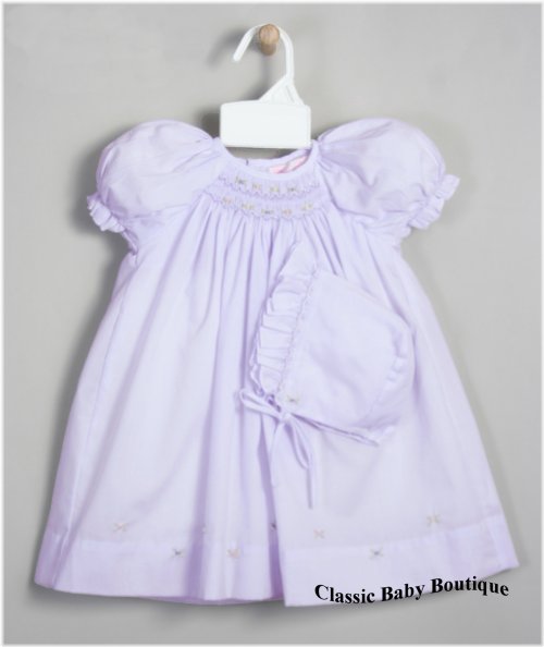Lavender Smocked Daygown & Bonnet Set