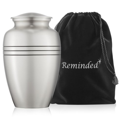 Pewter Black Stripe Memorial Urn with Velvet Bag