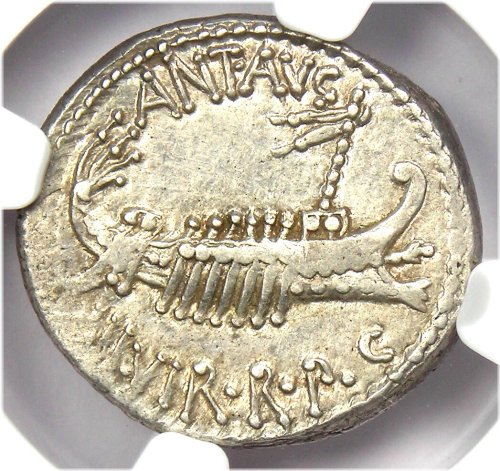 Marc Antony Silver Galley Denarius - 32 BC - Certified NGC XF