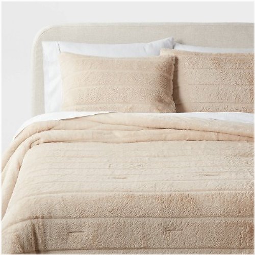 Channel Luxe Faux Fur Khaki Comforter Set