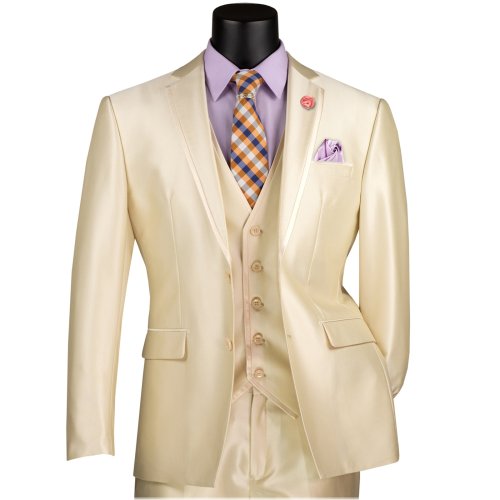 Champagne Beige Satin 3-Piece 2-Button Slim-Fit Suit