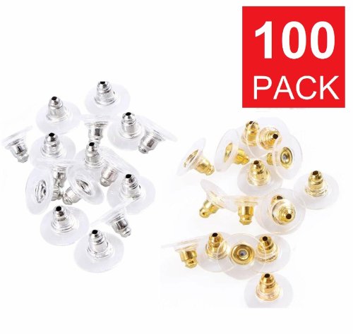 Secure Stud Earring Backing Set - 100 Pieces in Silver and Gold