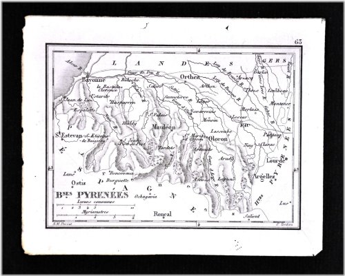 Perrot Tardieu 1833 Map - Basses Pyrenees - Orthez Bayonne Oloron Mauleon France