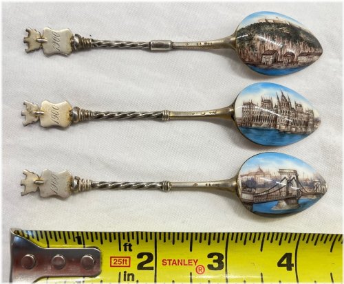 Budapest Enamel Scene Silver Souvenir Spoons