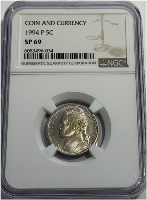 Matte Proof Finish 1994 Jefferson Nickel (NGC SP69) from Coin and Currency Set