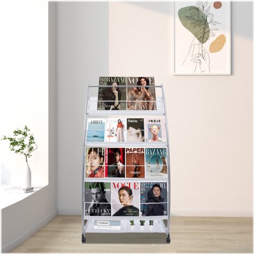 Multi-Level Periodical Display Stand with Wheels