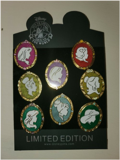 Enchanted Kingdom Glitter Pin Set: 8 Disney Princess Cameo Silhouettes