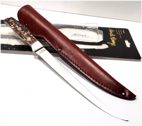 Rustic Staglon Fillet Knife with Leather Sheath