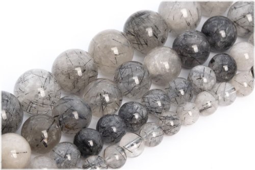 Black Rutilated Quartz Round Beads