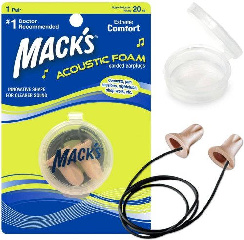 Mack's Acoustic Foam Earplugs with Travel Case and Cord