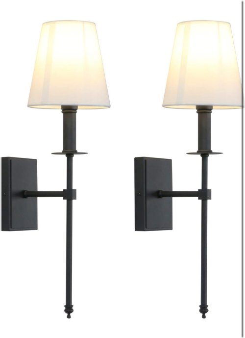 Flared White Textile Industrial Wall Sconce Duo