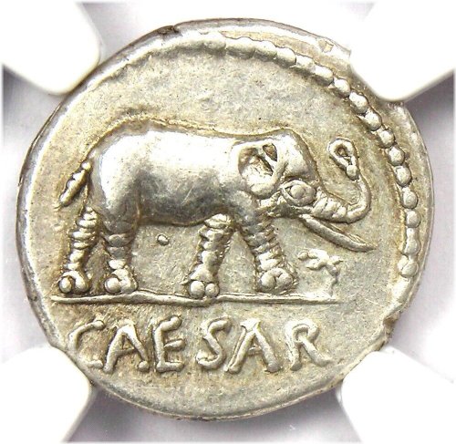 Silver Elephant Denarius - 49 BC Julius Caesar