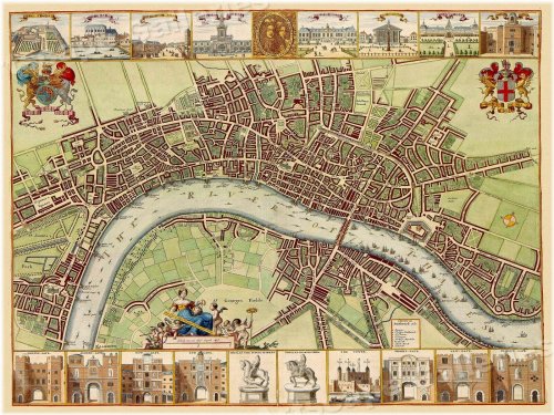 London Historical Map - 1680's Cityscape