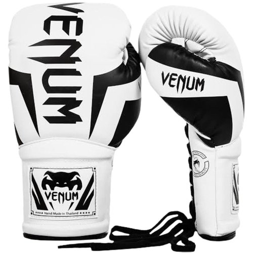 Elite Lace-Up Boxing Gloves - White/Black (8 oz.)