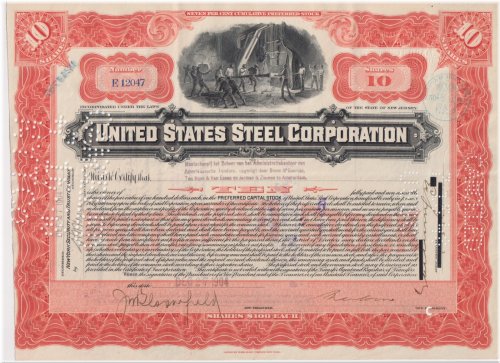Vintage United States Steel Corporation Stock Certificate