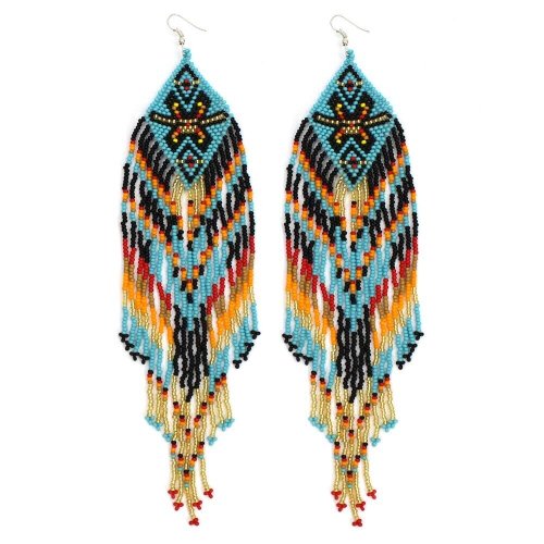 Colorful Long Hook Earrings with Beaded Artistry