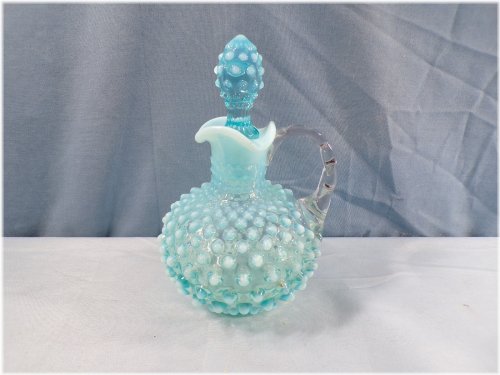 Opaline Blue Glass Hobnail Decanter