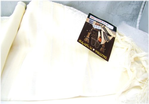 White Striped Wool Tallit - 21 x 66