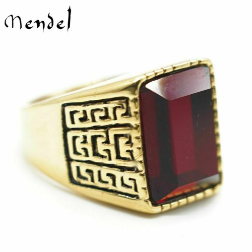 Red Crystal Steel Ring for Men by MENDEL