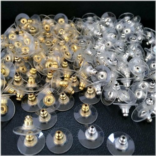 SecureFit Earring Backs Set - 100 Pieces of Silver and Golden Post Backings, Stoppers, and Hooks