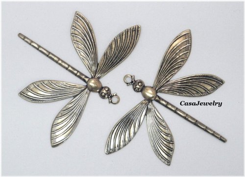 Antiqued Gold Dragonfly with Top Hang Ring - Set of Two Pieces