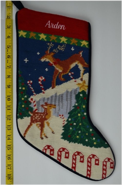 Cozy Reindeer Needlepoint Stocking by LANDS END