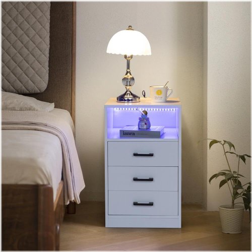 Charging Nightstand with Dual Drawers and Storage