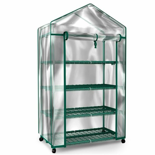 Mobile Garden Haven: 4-Shelf Greenhouse with Locking Wheels and Protective Cover