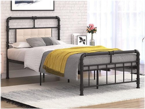 Twin Metal Platform Bed with Sturdy Headboard and Footboard