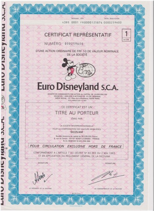 Euro Magic Stock Certificate