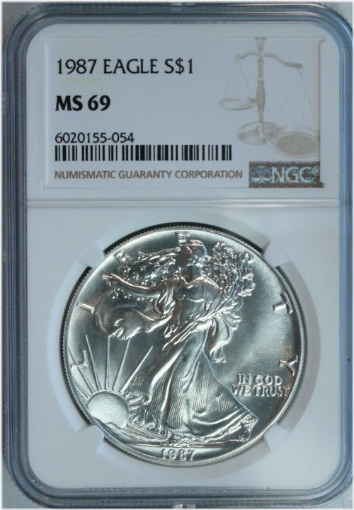 1987 American Silver Eagle NGC MS69